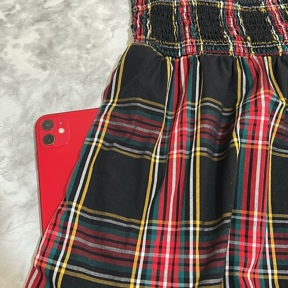 JCREW WOMENS PLAID SMOCKED COTTON POPLIN MIDI DRESS RED BLACK SZ MEDIUM - Picture 8 of 13